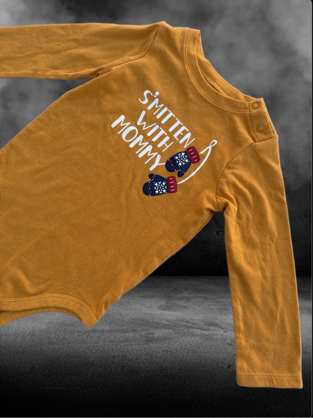 Mustard Long-Sleeve One-Piece Bodysuit with S'mitten with mommy Graphic 24M